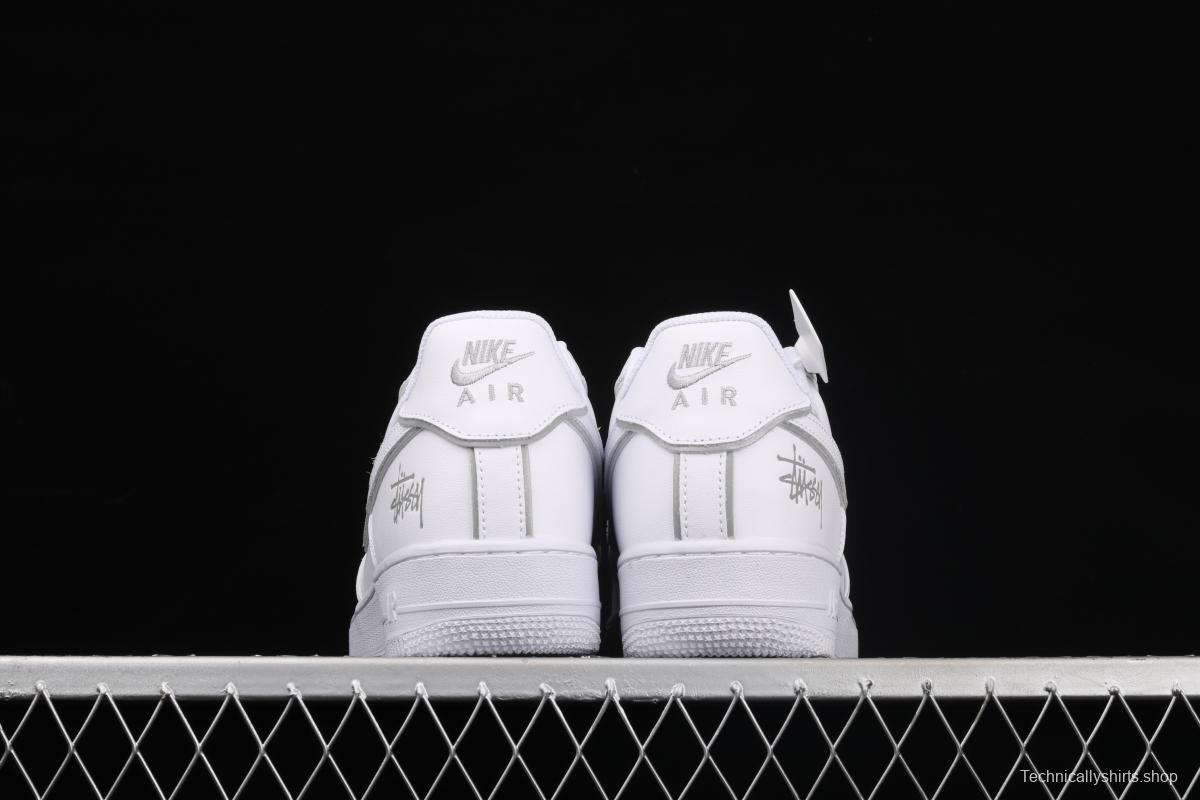 Stussy x Nike Air Force 1 Low Stussy co-named white dazzling color reflective low-top casual board shoes BQ6246-019