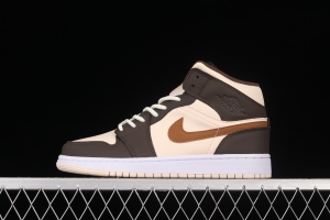 Air Jordan 1 Mid beige brown vintage basketball shoes DO6699-200