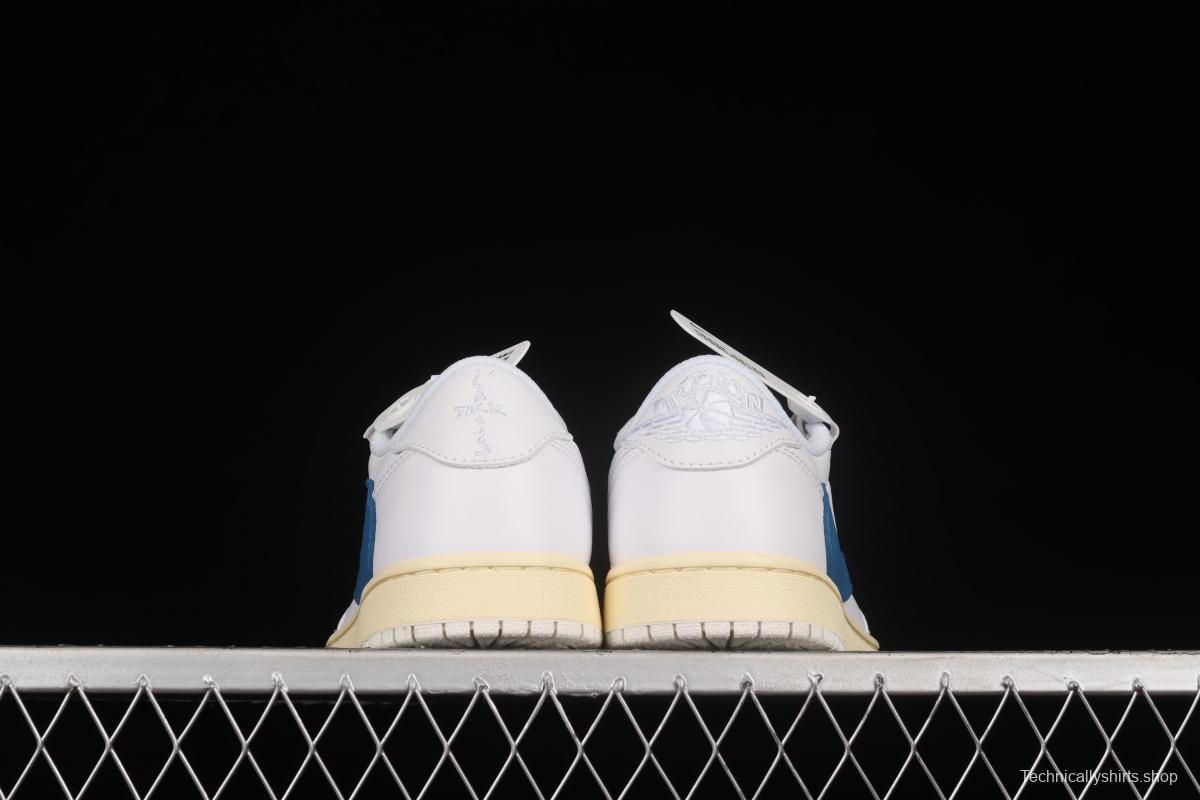 Travis Scott x Air Jordan 1 Low raw rubber white and blue barb low-top cultural sneakers CQ3277-100