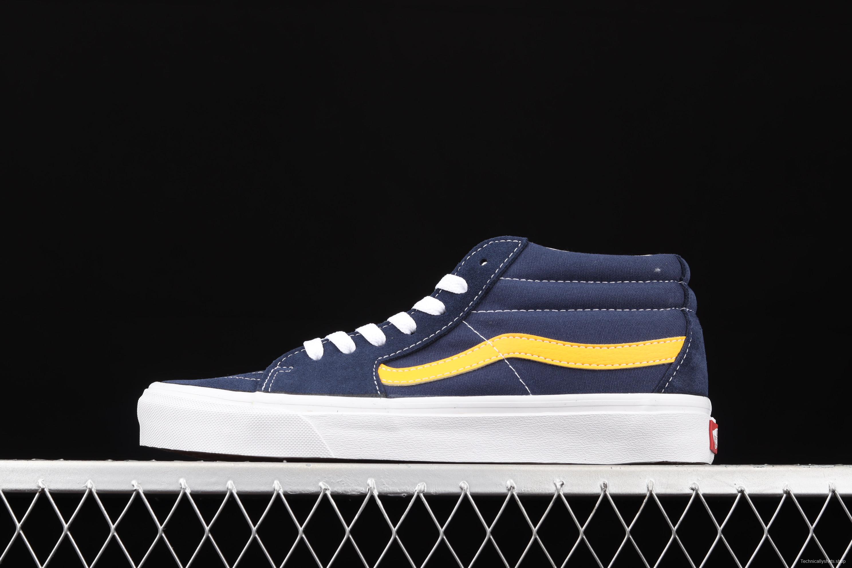 Vans Sk8-Mid blue and yellow color splicing of vintage classic canvas skateboard shoes VN0A3WM34PL