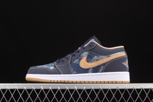 Air Jordan 1 Low dark blue denim low top basketball shoes DH1259-400