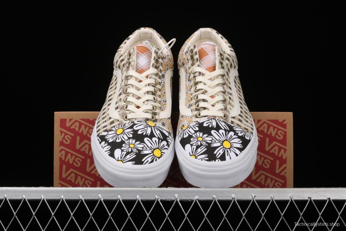 Vans Old Skool PEACEMINUSONE small chrysanthemum plaid low-top casual board shoes VN0A702J4201