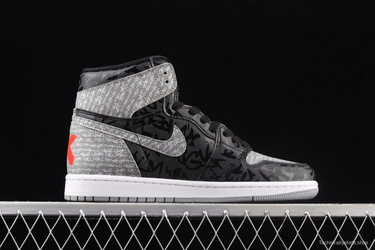 Air Jordan 1 High OG Rebellionaire black gray prohibited to wear Rebel high-top basketball shoes 555088-036