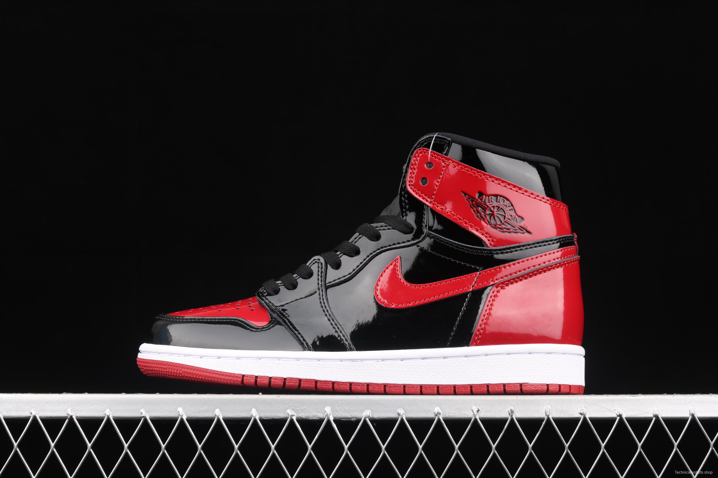 Air Jordan 1 High OG Bred Patent lacquered leather black and red high top basketball shoes 555088-063