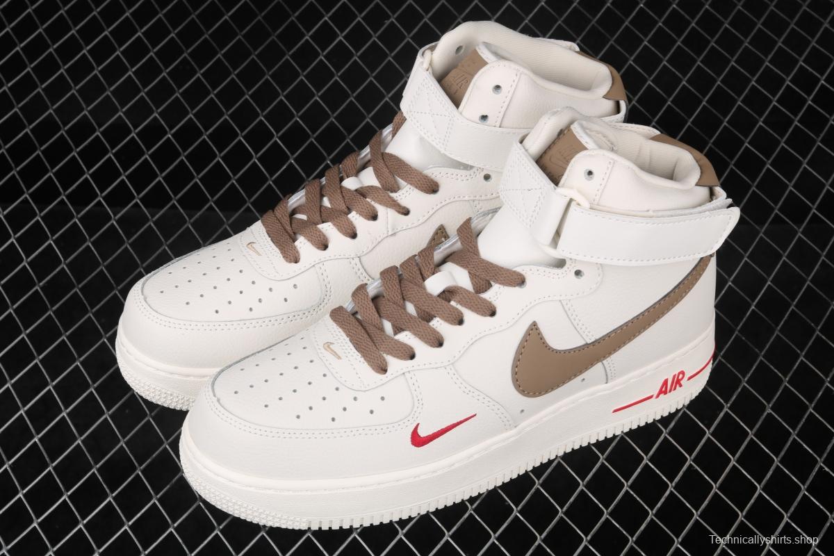 NIKE Air Force 1 Mid milky white light brown hook high-top casual board shoes 808788-995