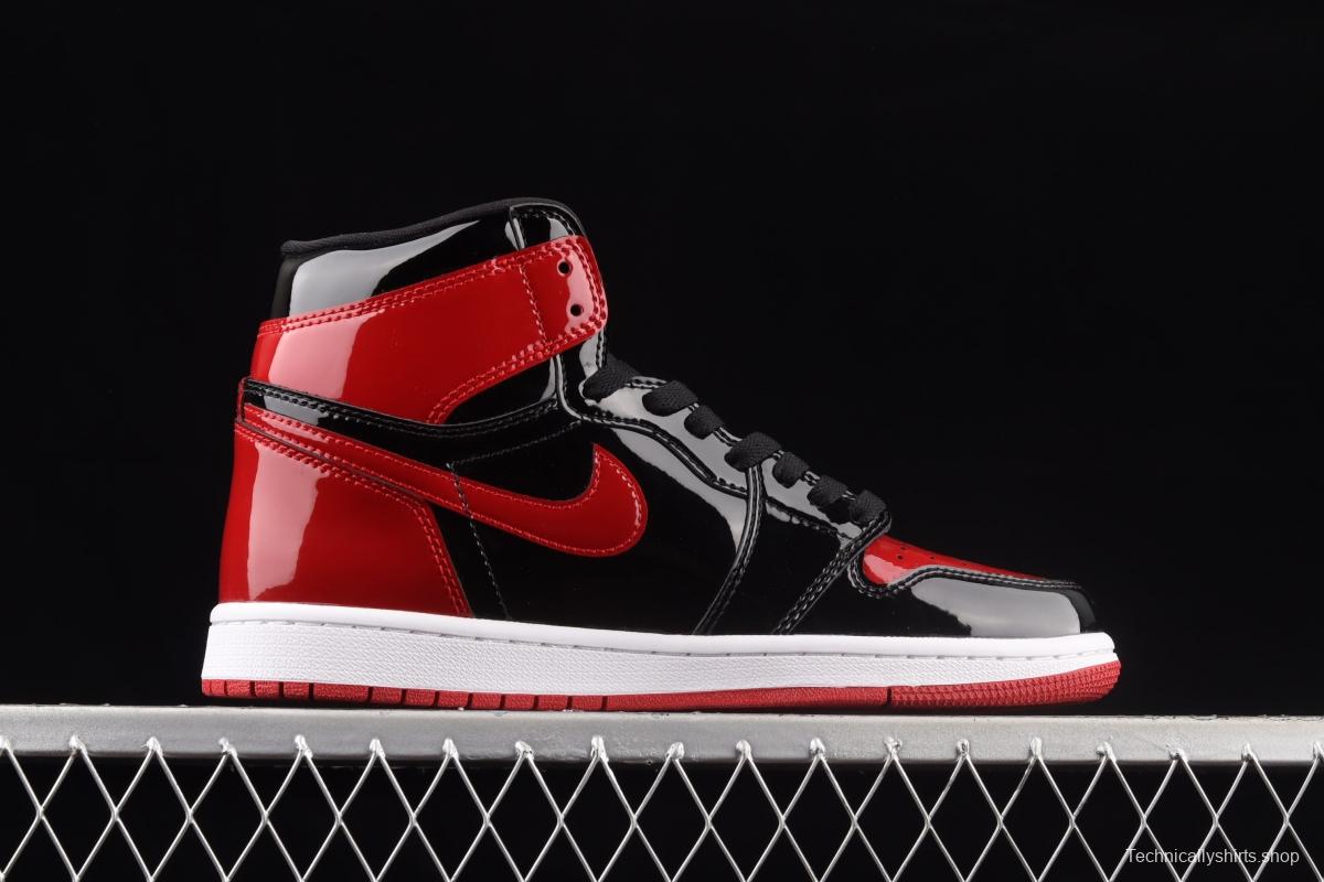 Air Jordan 1 High OG Bred Patent lacquered leather black and red high top basketball shoes 555088-063