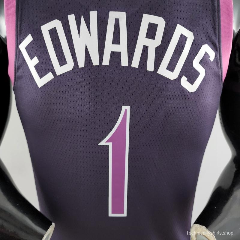 Minnesota Timberwolves EOWAROS#1 Black And Purple NBA Jersey