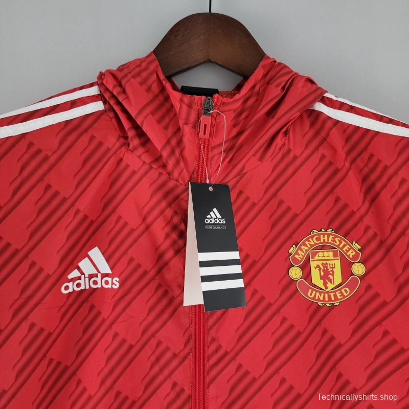 2022 Manchester United Windbreaker Red White Edge