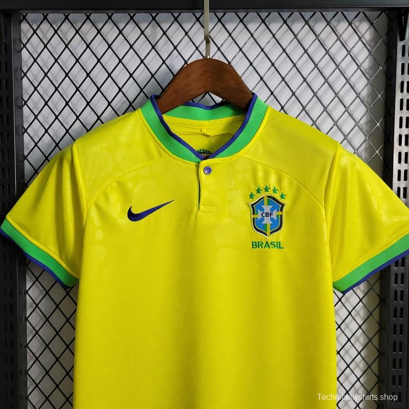 2022 Brazil Home Kids Size 16-28 Soccer Jersey