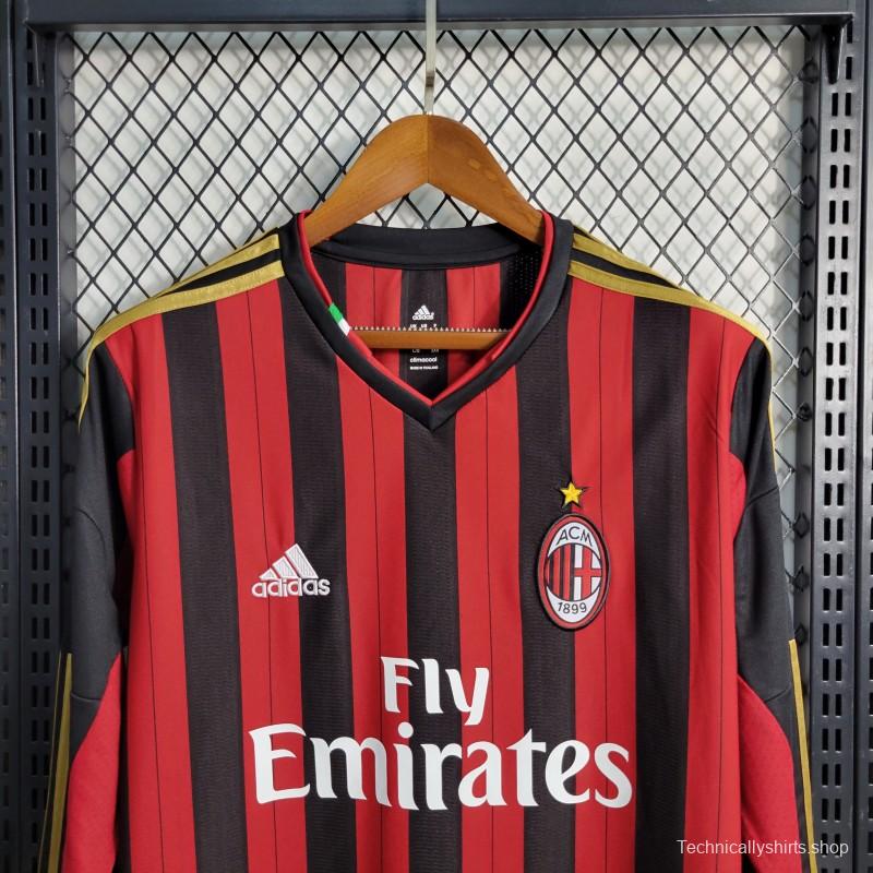 Retro Long Sleeve 2013-14 AC Milan Home Jersey