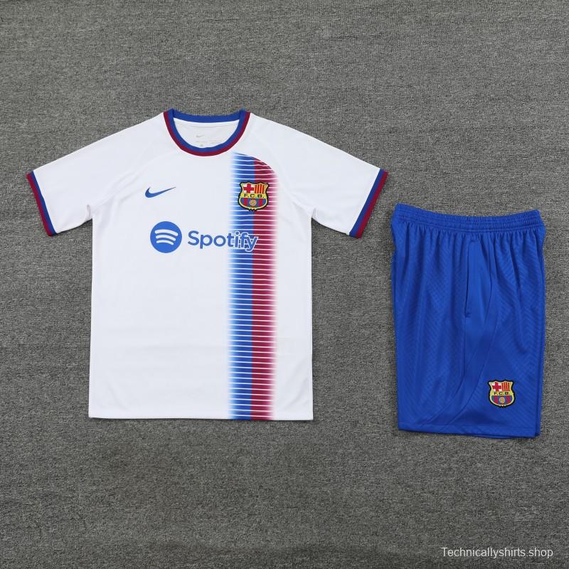 23/24 Barcelona White Short Sleeve Jeresy+Shorts