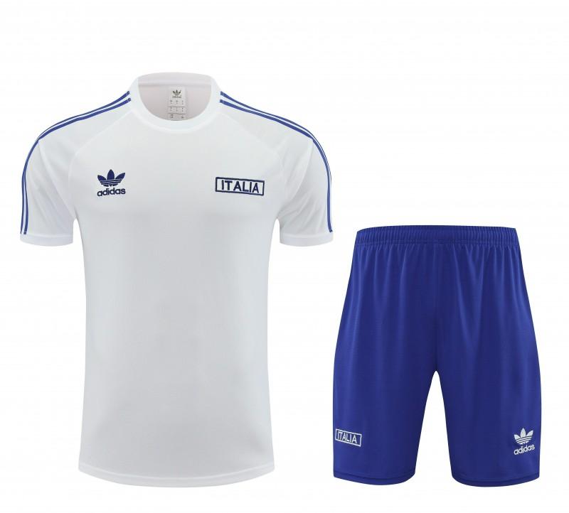 2024 Italy White Cotton Short Sleeve Jersey+Shorts