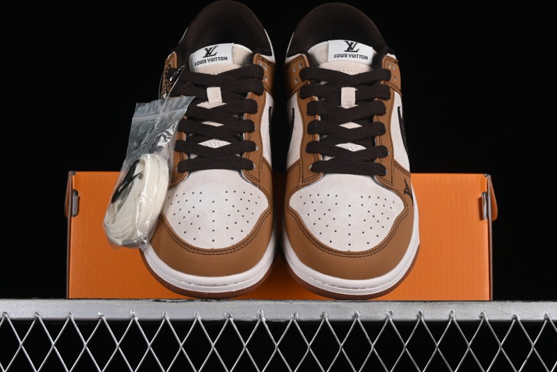 Nike SB Dunk Low LV Collaboration - Brown Black Monogram Anniversary High-End Custom Low-Top Casual Skate Shoes - DQ1098-342