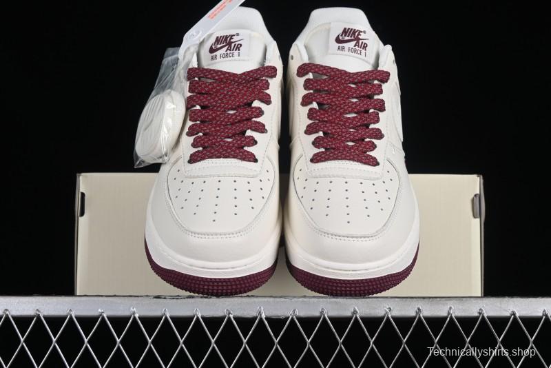 Nike Air Force 1 '07 Low "NIKE" Triple Swoosh Series White Wine Red Classic Casual Sneakers - TV2306-258