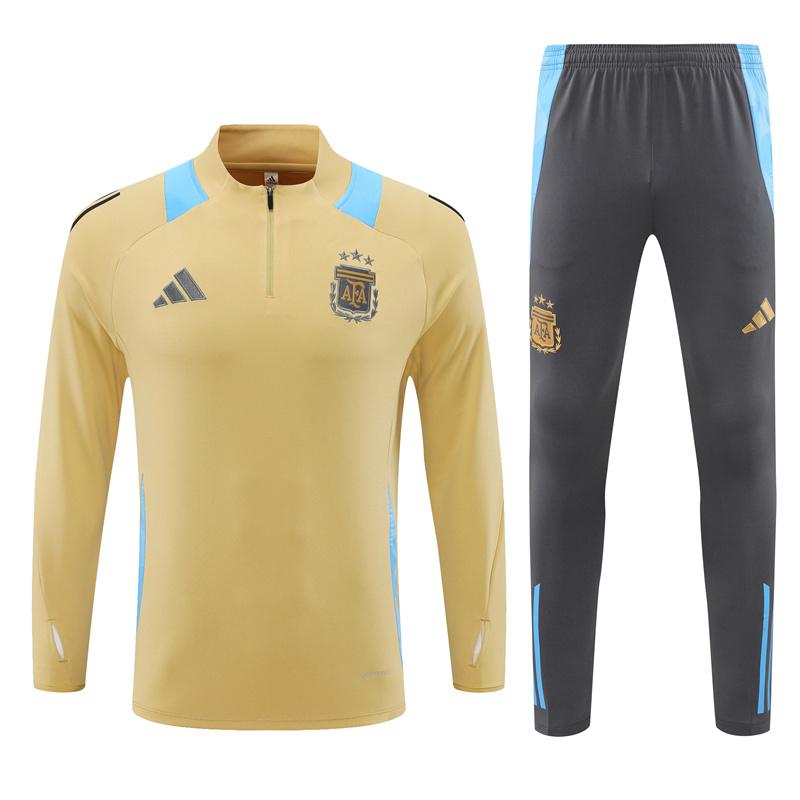 2024 Argentina Golden Half Zipper Jacket+Long Pants