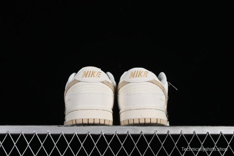 Nike SB Dunk Low LV Collaboration - Khaki Denim Anniversary High-End Custom Low-Top Casual Skate Shoes - XP3802-337