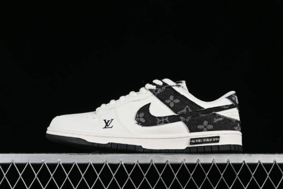 Nike SB Dunk Low LV Collaboration - Black Denim Off-White Black Swoosh Anniversary Custom Low-Top Casual Skate Shoes - DJ2024-009