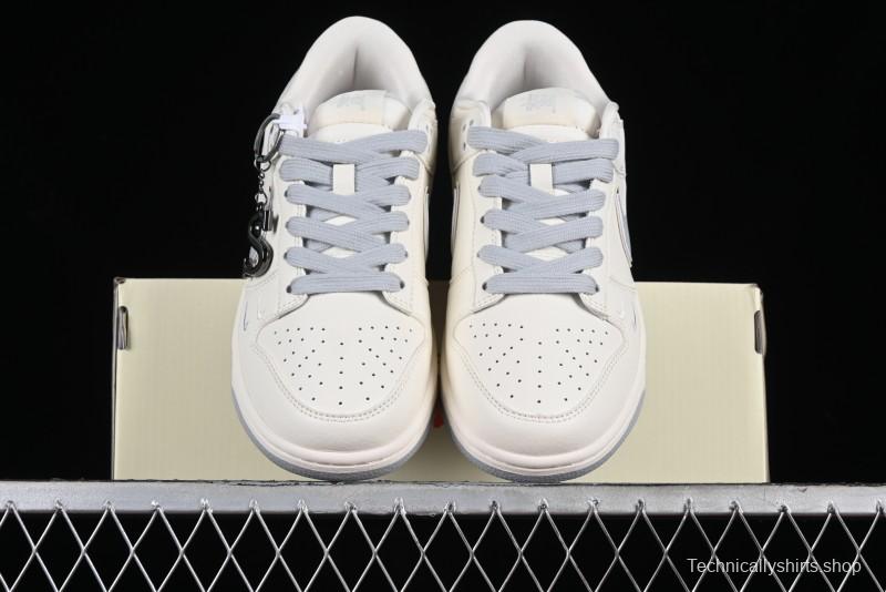 Stussy x Nike SB Dunk Low Retro Premium Sneakers in Off-White Light Grey Swoosh - DQ1098-377