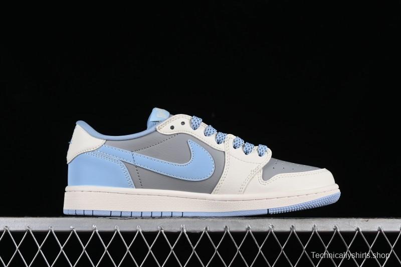 Nike Travis Scott x Fragment Design x Air Jordan 1 Low OG SP AJ1 LV Collaboration Deep Blue Low-Top Casual Sneakers - BB6588-104