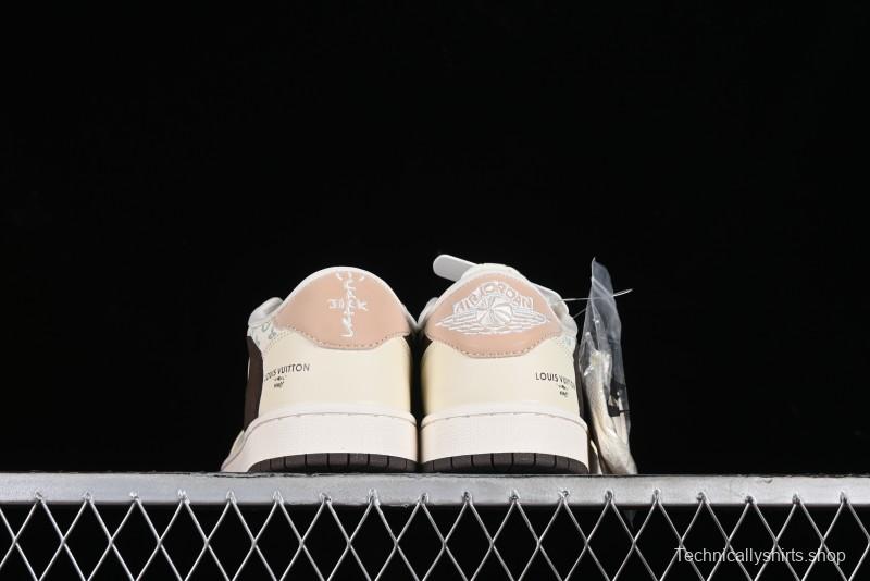 Nike Travis Scott x Fragment Design x Jordan Air Jordan 1 Low OG SP AJ1 LV Beige Brown Print Casual Sneakers - LJ5188-006