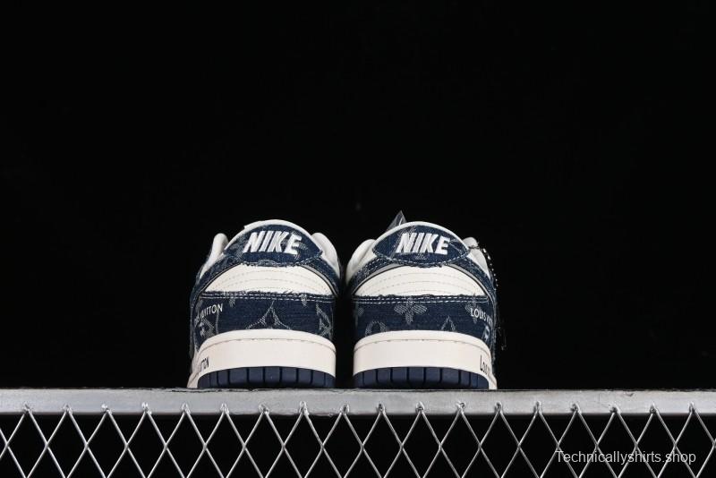 Nike SB Dunk Low LV Collaboration - Blue Denim Print Anniversary High-End Custom Low-Top Casual Skate Shoes - SJ2068-257
