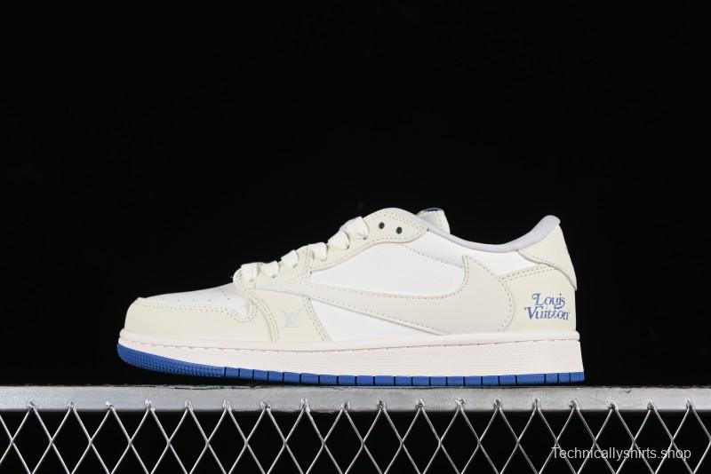 Nike Travis Scott x Fragment Design x Air Jordan 1 Low OG SP AJ1 LV Collaboration Light Blue Low-Top Casual Sneakers - LJ5188-007