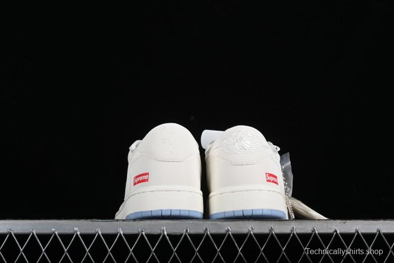 Nike SB Dunk Low Supreme Anniversary Edition Customized Low-Top Casual Sneakers in Off-White and Blue - BB6588-102