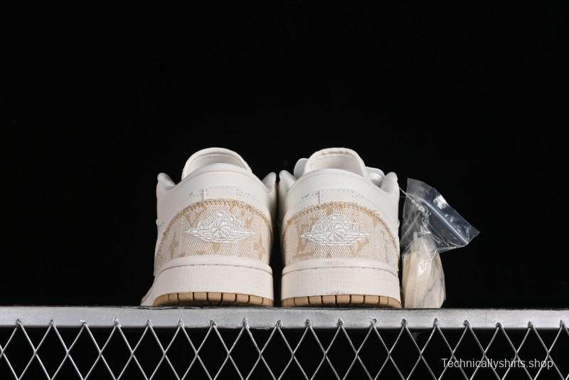 Nike Air Jordan 1 Low LV Collaboration Denim Khaki Customized Casual Sneakers - SJ9950-002