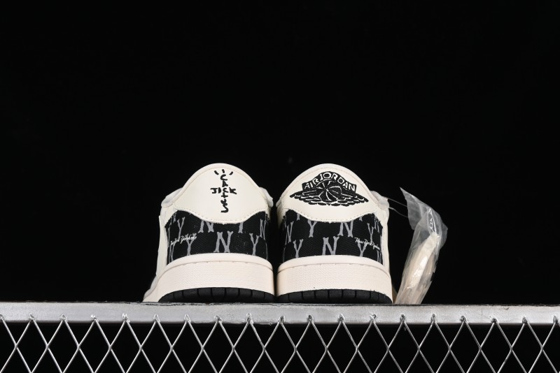 Nike Travis Scott x Fragment Design x Air Jordan 1 Low OG SP AJ1 MLB Collaboration - NY Black Print Low Top Casual Sneakers SJ2068-104