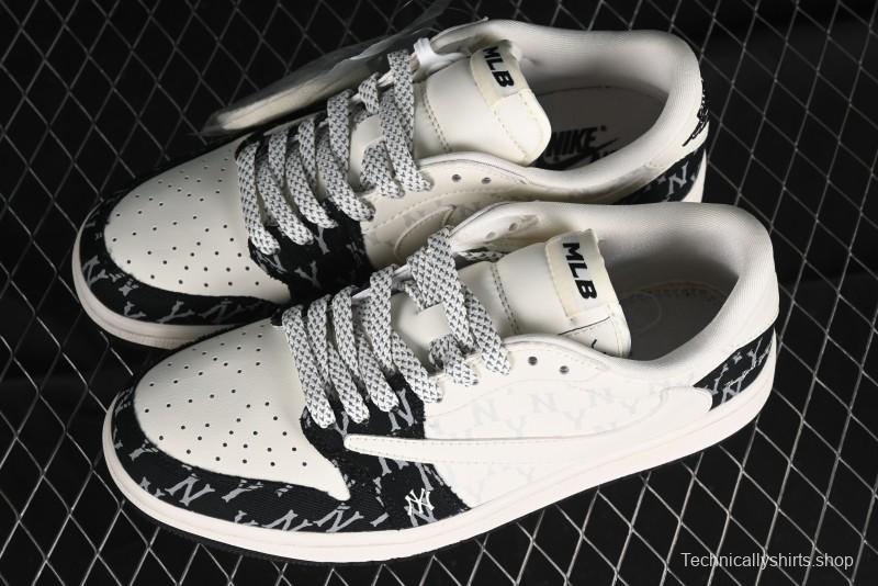 Nike Travis Scott x Fragment Design x Air Jordan 1 Low OG SP AJ1 MLB Collaboration - NY Black Print Low Top Casual Sneakers SJ2068-104