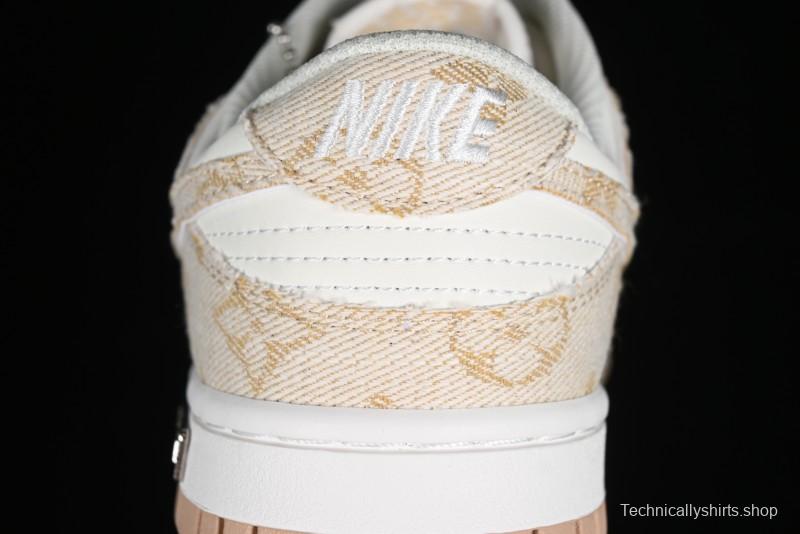 Nike SB Dunk Low LV Collaboration - Yellow Denim Beige with Yellow Swoosh Anniversary High-End Custom Low-Top Casual Skate Shoes - DJ2024-007