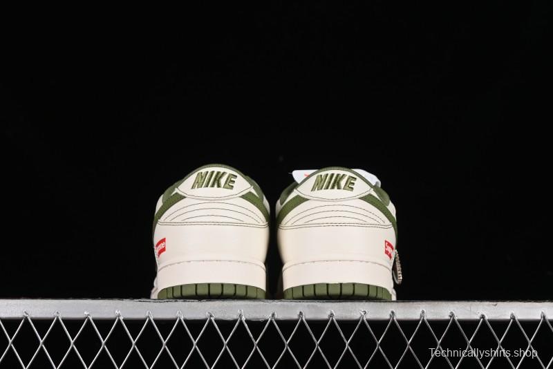 Nike SB Dunk Low Supreme Collaboration - Military Green Double Swoosh Anniversary Custom Low-Top Casual Sneakers - XX2025-319