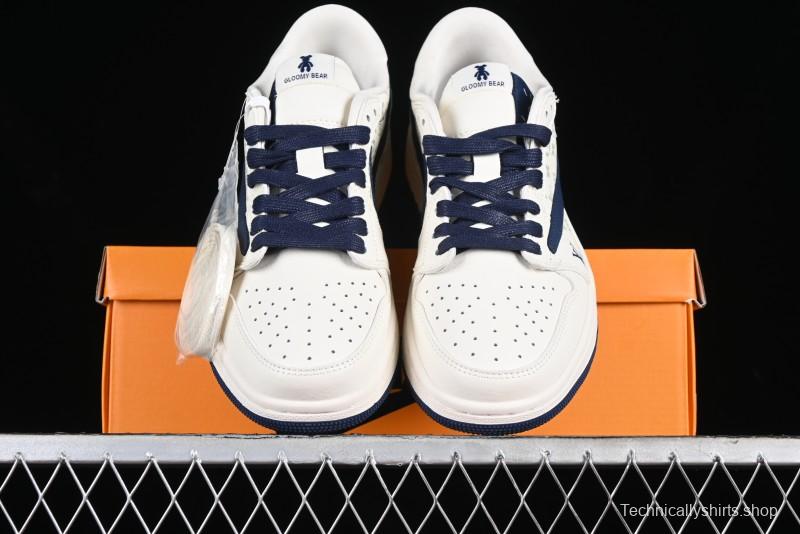 Nike Travis Scott x Fragment Design x Air Jordan 1 Low OG SP AJ1 LV Collaboration Light Blue Violent Bear Low-top Casual Sneakers - SJ2068-100