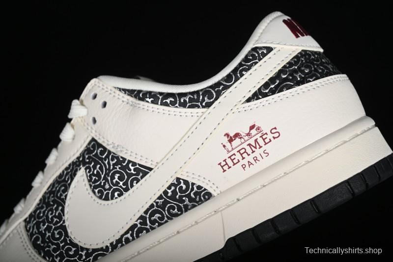 Nike SB Dunk Low Hermes Collaboration - Beige Swoosh Anniversary High-End Custom Low-Top Casual Skate Shoes - XD6188-038