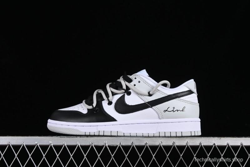 Nike Dunk Low Leather Letter High Street Deconstructed Black Grey SB Strap Low Top Casual Sneakers - DV0831-101