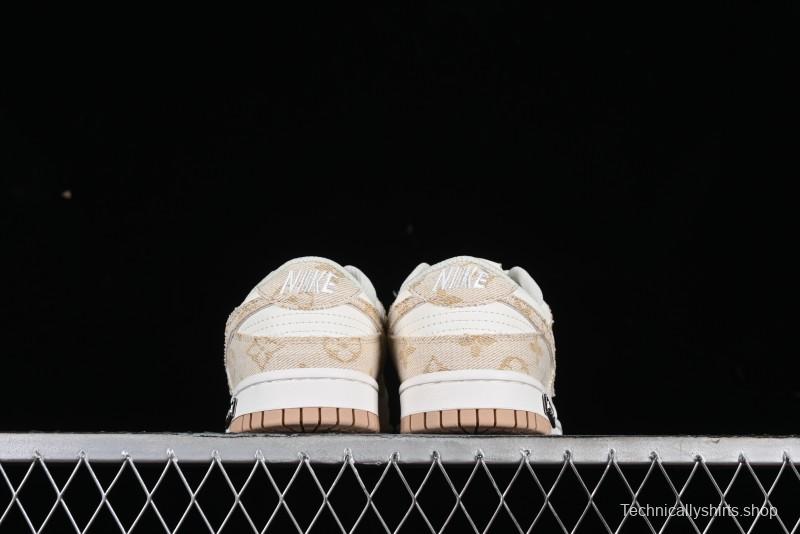 Nike SB Dunk Low LV Collaboration - Yellow Denim Beige with Yellow Swoosh Anniversary High-End Custom Low-Top Casual Skate Shoes - DJ2024-007