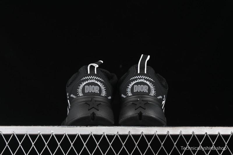 Dior Chrono Round Toe Lace-Up Lifestyle Casual Running Sneakers - 6865 BLACK WHITE