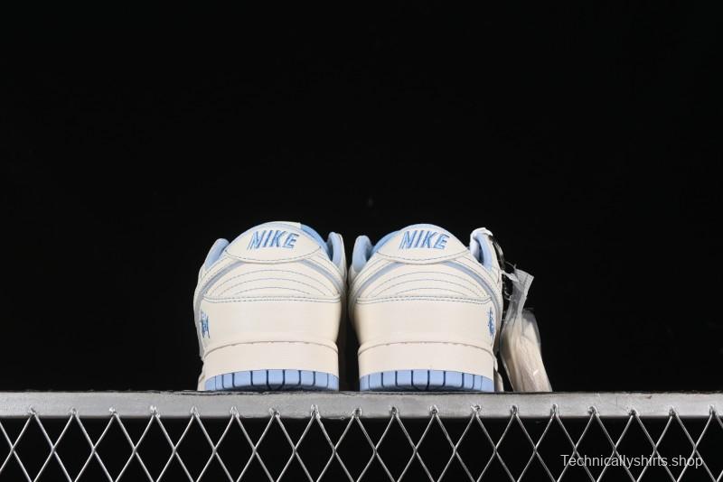 Nike SB Dunk Low Stussy Collaboration - Blue Double Swoosh Anniversary Custom Low-Top Casual Skate Shoes - BB1818-101