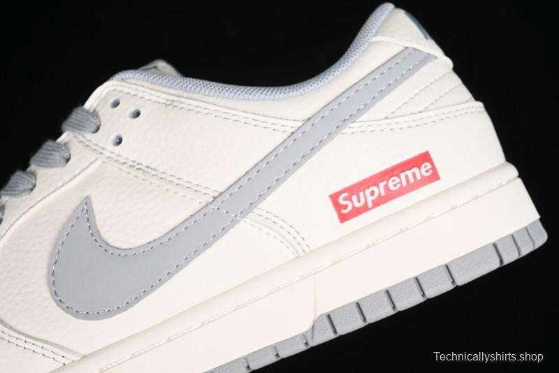 Nike SB Dunk Low Supreme Collaboration - Off White Gray Double Swoosh Anniversary Custom Low-Top Casual Skate Shoes - XX2025-317