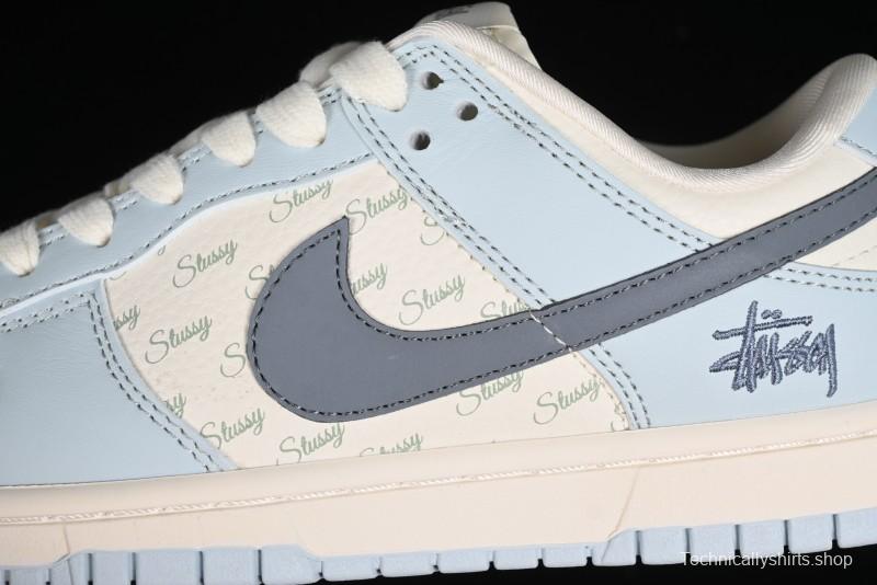 Nike SB Dunk Low Stussy Collaboration Anniversary Edition Light Blue Custom Low-Top Casual Skate Shoes - CF3688-012