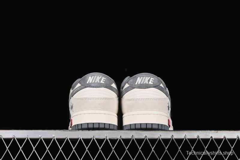 Nike SB Dunk Low x Supreme x Stussy Anniversary Customized Sneakers in Off-White Grey Check - SJ2068-272