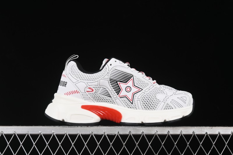 Dior Chrono Round Toe Lace-Up Lifestyle Casual Running Sneakers - 19W WHITE RED