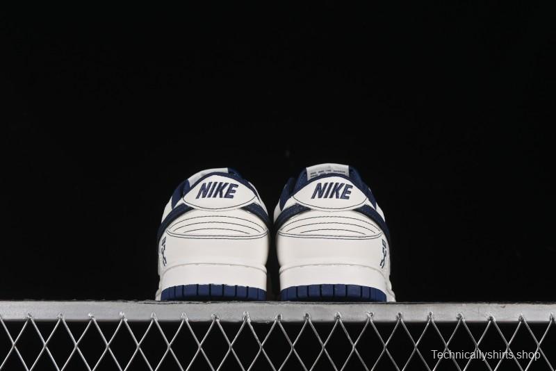Nike SB Dunk Low OFF-WHITE Collaboration - Beige Navy Swoosh Anniversary Custom Low-Top Casual Skate Shoes - DJ2024-011