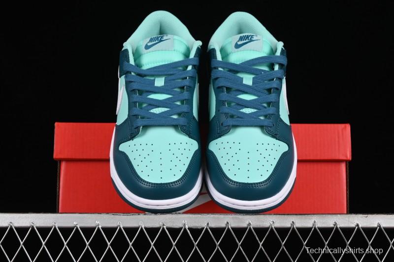 Nike Dunk Low SB Skateboarding Shoes in White and Geode Teal - DD1503-301