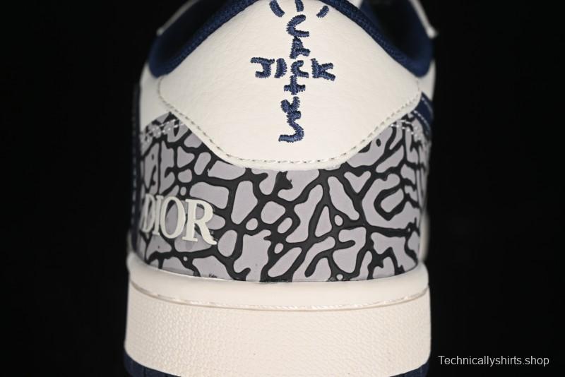 Nike Travis Scott x Fragment Design x Air Jordan 1 Low OG SP AJ1 Retro Sneakers with Stone Pattern - CF3688-029