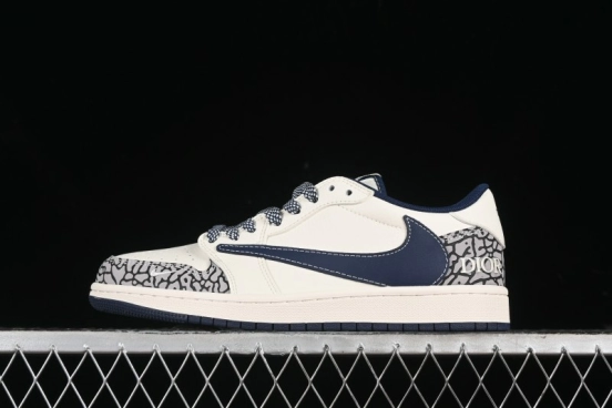 Nike Travis Scott x Fragment Design x Air Jordan 1 Low OG SP AJ1 Retro Sneakers with Stone Pattern - CF3688-029