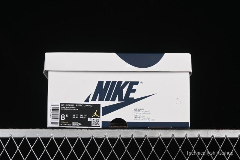 Nike Air Jordan 1 Low OG "Howard University" Casual Sneakers with Blue Toe and Red Heel - HQ2993-100