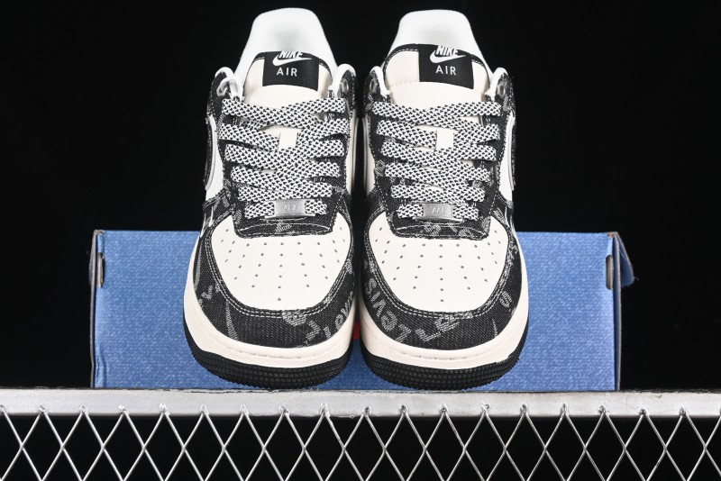 Nike Air Force 1 '07 Low Levi's Collaboration Double Swoosh Beige Black Casual Sneakers - SJ6698-001