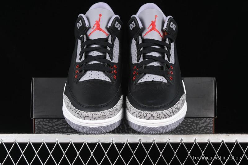 Nike Air Jordan 3 Retro Black Cement Sneakers with Visible Air Cushion - DN3707-010