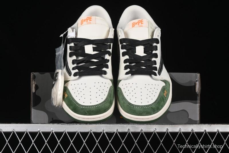 Nike Travis Scott x Fragment Design x Air Jordan 1 Low OG SP AJ1 Bape Collaboration - Jungle Green Low Top Casual Sneakers - XY2688-107